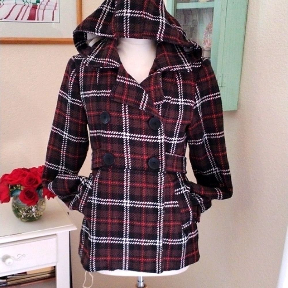 Ci Sono Hooded Plaid Jacket